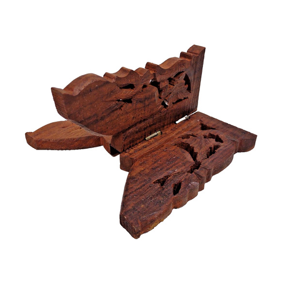 Vintage Detailed Hand Carved Wood 3 Leg Folding Stand India Scroll Work Hinged - Picture 5 of 8